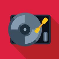 Vinyl record player playing music on red background vector