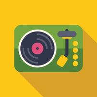Vinyl record player playing music icon with long shadow vector