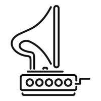 Gramophone with large horn broadcasting sound waves icon vector