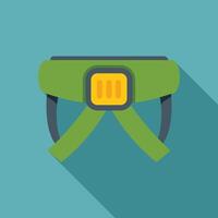 Green safety belt for climbing with buckles and loops is lying on blue background vector