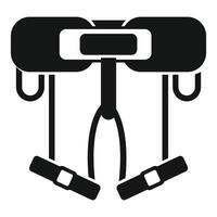 Climbing harness keeping climber safe while climbing rock face vector