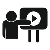 Businessman pointing at play button on board icon vector