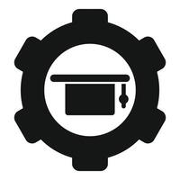 Graduation cap icon inside a cogwheel representing learning process vector