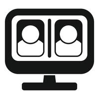Computer screen displaying two people having video conference call icon vector