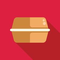 Closed styrofoam food container on pink background with long shadow vector