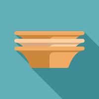 Stack of three empty round soup plates on turquoise background vector