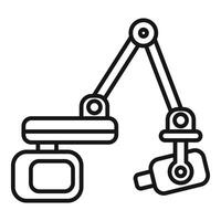 Robotic arm picking up bottle with mechanical hand icon vector
