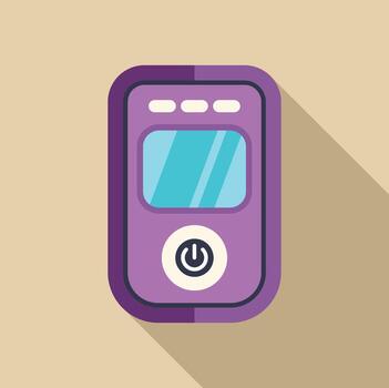 Purple music player device with power button showing long shadow flat design vector