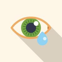 Green eye crying shedding tear drop flat design icon with long shadow vector