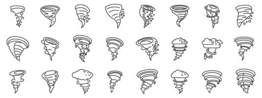 Cyclone twister cloud icons set. Set of tornado icons showing different shapes and sizes of twisters vector