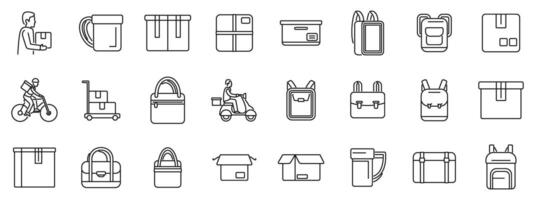 Case courier icons set. Line art icon set featuring different methods of delivery and packaging vector
