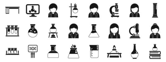 Student university laboratory icons set. Scientists working in laboratory using professional equipment icon set vector