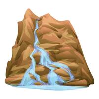 Waterfall cascading down mountainside forming river at base vector