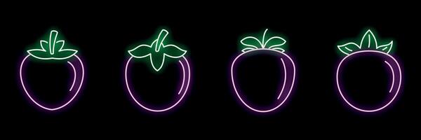 Neon style icon set showing four different persimmon fruits vector