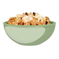 Green bowl overflowing with granola and dried fruits for breakfast vector