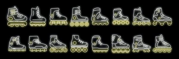 Neon style inline roller skates icons showing different types of boots vector