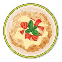 Oatmeal porridge with strawberries and cream being served for breakfast vector