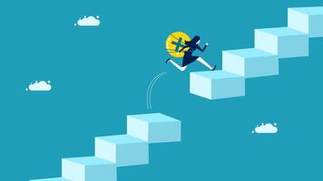 climbing up a ladder to reach the top of a cube, chaollenge concept vector