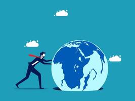 man pushing the globe with his hands vector