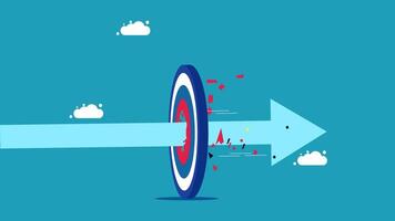 an arrow hitting a target on a blue background vector