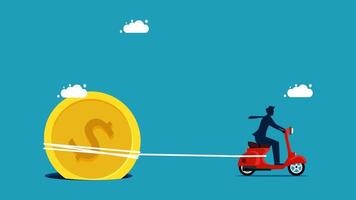 man pulling a coin on a moped vector
