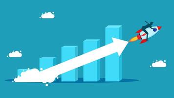 riding on a rocket to the top of a chart vector