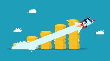 rocket going up a stack of coins vector