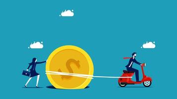 man pulling a coin with a scooter vector