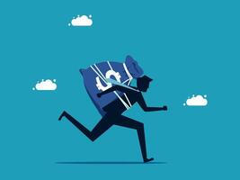 businessman running with a bag of money vector
