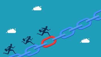 business people running on a chain with a red link vector