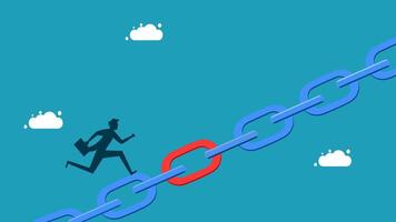 man running on chain link with red link vector
