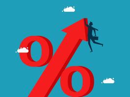 man climbing on red arrow percent sign vector