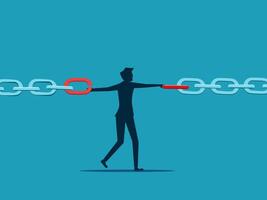 man holding a chain with a red link vector