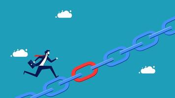 businessman running on chain link with red link vector