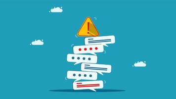 a stack of speech bubbles with a yellow caution sign vector