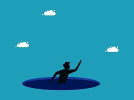 a man is floating in a hole with clouds above him vector