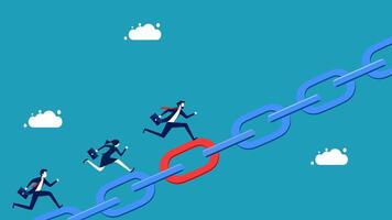 business team running on a chain with a red link vector