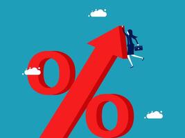 woman climbing on red arrow percent sign vector