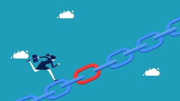 woman running on chain link with red link vector