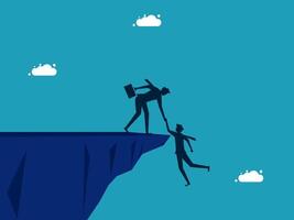 man helping another sman to climb the cliff vector