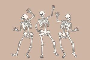 Dancing human skeletons risen from dead and celebrating halloween on october 31st vector