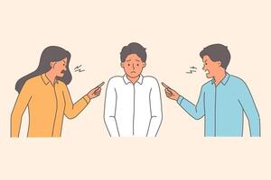 Two bosses scold subordinate who made mistake, and point finger at clerk in need of protection vector