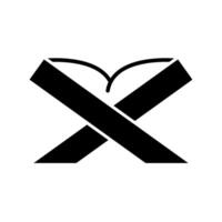 A black and white image of a book with crossed arms vector