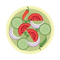 A plate with a salad of vegetables and peppers vector