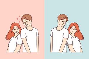 Problems in relationship of married couple sharply worsen mood due to lack of common interests vector