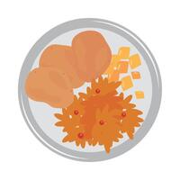 Plate with food on it, including potatoes, carrots, and cheese vector
