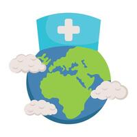 A nurse hat on the earth with clouds vector