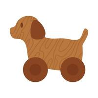 Wooden toy dog with wheels on a white background vector