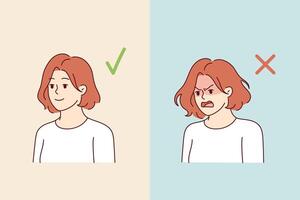 Woman with positive and negative grimace experiences sudden mood swings due to bipolar disorder vector