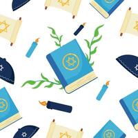 Jewish books and candles on a white background vector